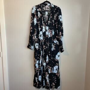 Free People Back At It Maxi Dress Size Medium Floral Boho Black Peasant $198